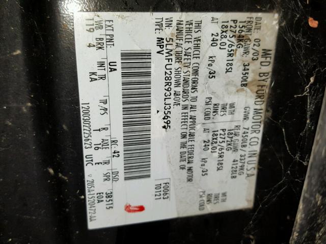 5LMFU28R93LJ35695 - 2003 LINCOLN NAVIGATOR Schwarz Foto 10