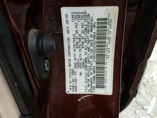 JT3HT05J3Y0079904 - 2000 TOYOTA LAND CRUIS MAROON photo 10