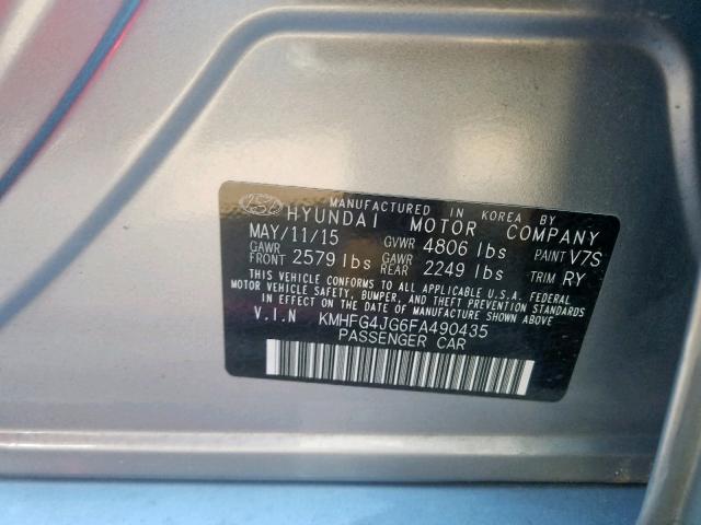 KMHFG4JG6FA490435 - 2015 HYUNDAI AZERA GRAY photo 10