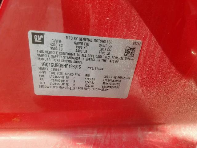 1GC1CUEG5HF198916 - 2017 CHEVROLET SILVERADO RED photo 10