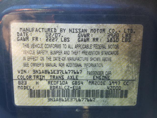 3N1AB61E37L677667 - 2007 NISSAN SENTRA 2.0 BLUE photo 10