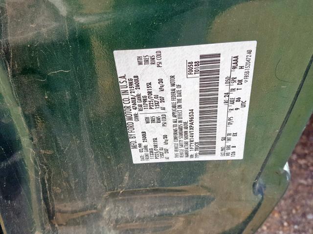 1FTYR14V1XPA96534 - 1999 FORD RANGER SUP GREEN photo 10