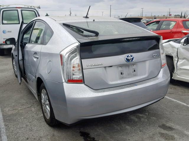 JTDKN3DP6E3060289 - 2014 TOYOTA PRIUS PLUG SILVER photo 3