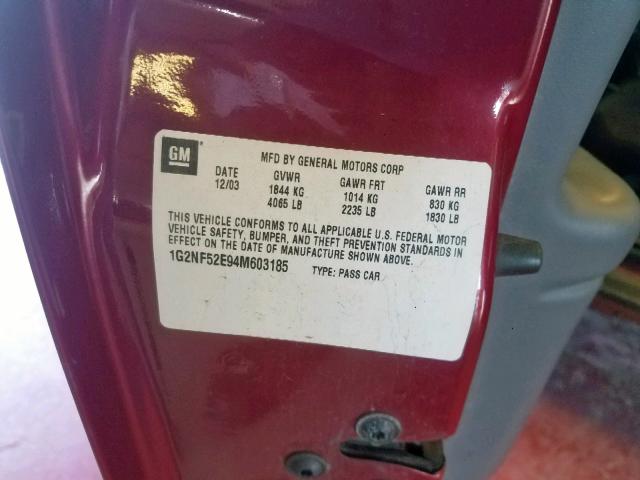 1G2NF52E94M603185 - 2004 PONTIAC GRAND AM S MAROON photo 10