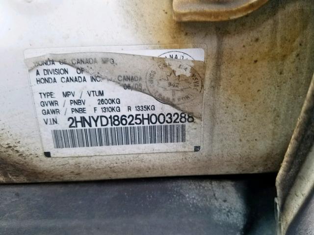 2HNYD18625H003288 - 2005 ACURA MDX TOURIN WHITE photo 10