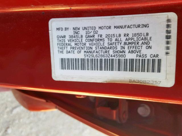 5Y2SL62863Z445980 - 2003 PONTIAC VIBE RED photo 10