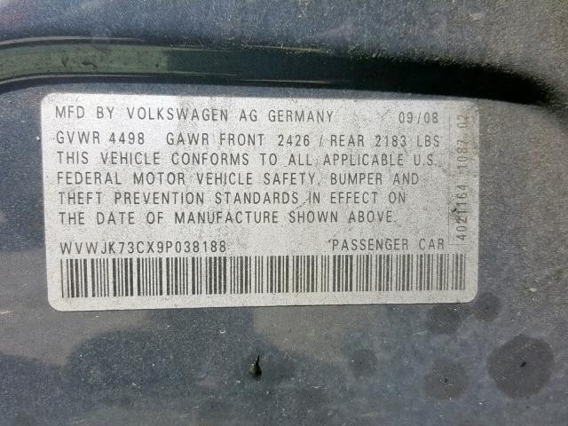 WVWJK73CX9P038188 - 2009 VOLKSWAGEN PASSAT TUR GRAY photo 10