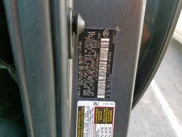 4T1BE46K29U396976 - 2009 TOYOTA CAMRY BASE GRAY photo 10