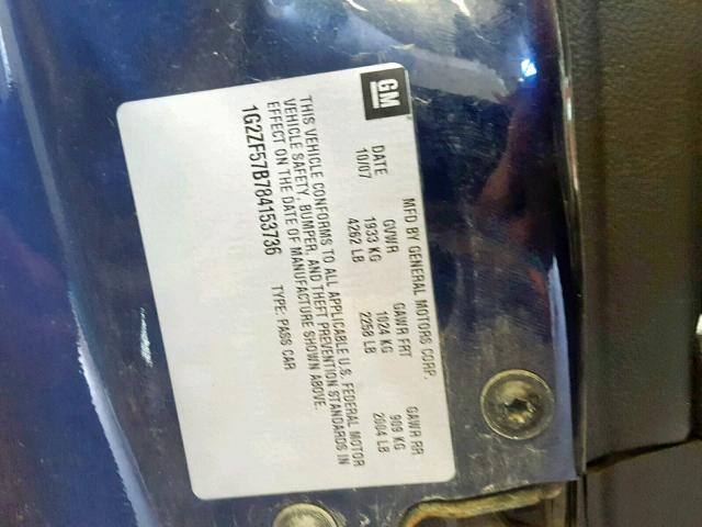 1G2ZF57B784153736 - 2008 PONTIAC G6 VALUE L BLUE photo 10