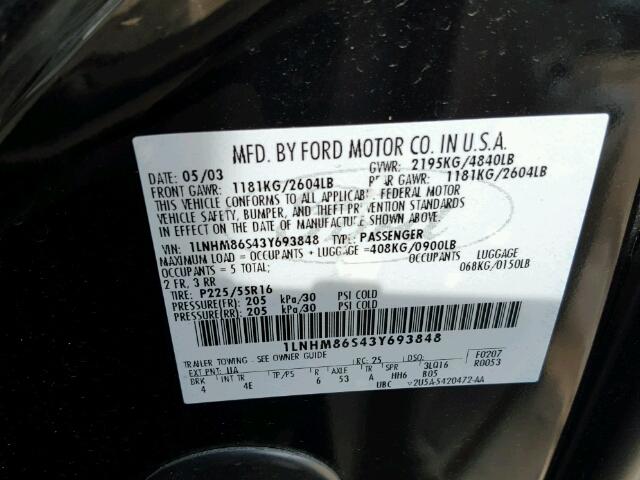 1LNHM86S43Y693848 - 2003 LINCOLN LS BLACK photo 10
