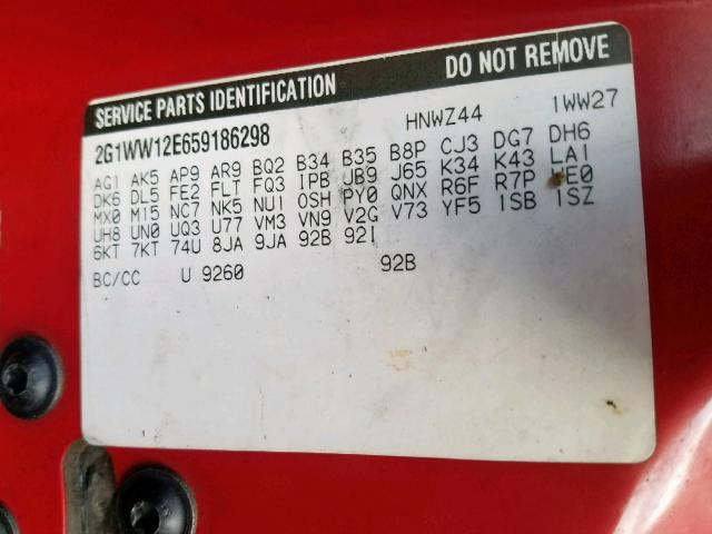 2G1WW12E659186298 - 2005 CHEVROLET MONTE CARL წითელი ფოტო 10