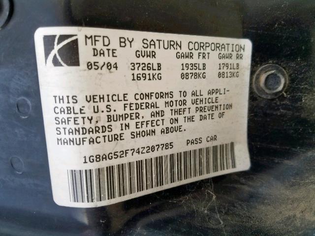 1G8AG52F74Z207785 - 2004 SATURN ION LEVEL BLACK photo 10