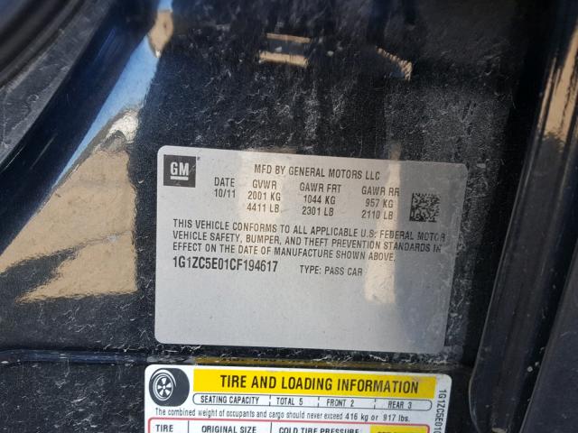 1G1ZC5E01CF194617 - 2012 CHEVROLET MALIBU 1LT BLACK photo 10