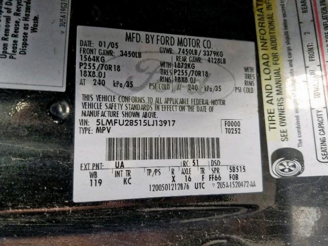 5LMFU28515LJ13917 - 2005 LINCOLN NAVIGATOR أسود صورة 10