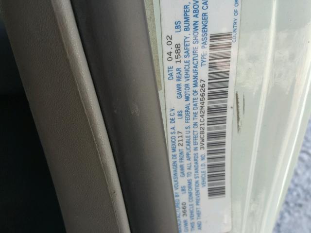 3VWCB21C42M456267 - 2002 VOLKSWAGEN NEW BEETLE WHITE photo 10