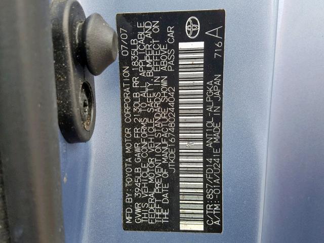 JTKDE167480244042 - 2008 SCION TC BLUE photo 10