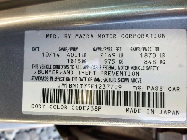 JM1BM1T73F1237709 - 2015 MAZDA 3 SV SILVER photo 10