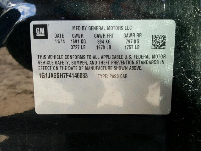 1G1JA5SH7F4146083 - 2015 CHEVROLET SONIC LS 黑色 照片 10