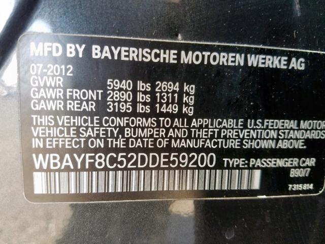 WBAYF8C52DDE59200 - 2013 BMW 750 LXI CHARCOAL photo 10