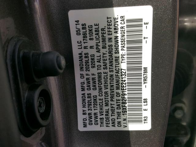 19XFB2F91EE241327 - 2014 HONDA CIVIC EXL 棕色 照片 10