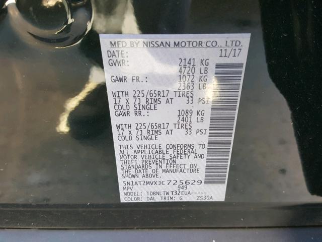 5N1AT2MVXJC725629 - 2018 NISSAN ROGUE SV GREEN photo 10