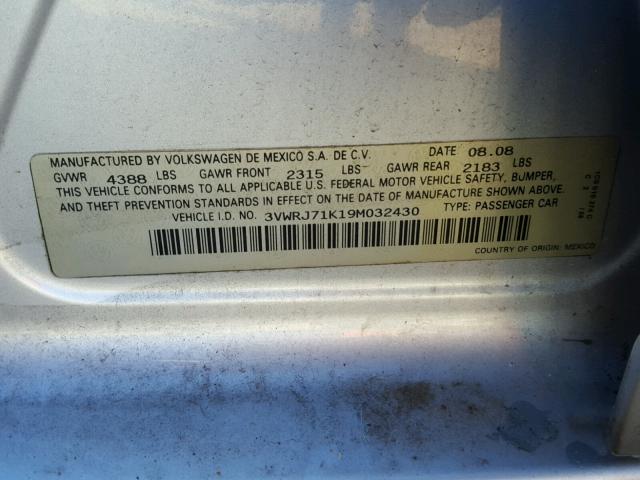 3VWRJ71K19M032430 - 2009 VOLKSWAGEN JETTA WOLF SILVER photo 10