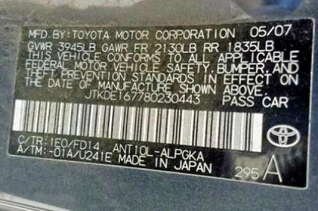 JTKDE167780230443 - 2008 TOYOTA SCION TC ლურჯი ფოტო 10