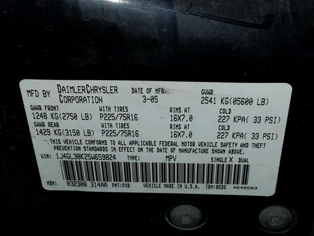 1J4GL38K25W659824 - 2005 JEEP LIBERTY RE BLACK photo 10