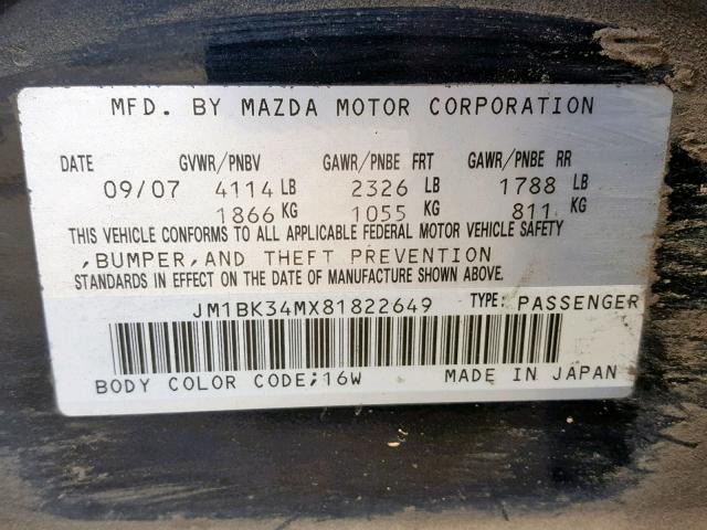 JM1BK34MX81822649 - 2008 MAZDA SPEED 3 BLACK photo 10