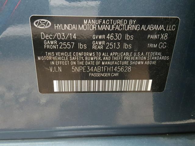 5NPE34AB1FH145628 - 2015 HYUNDAI SONATA SPO BLUE photo 10