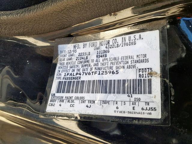 1FALP47V6TF125965 - 1996 FORD MUSTANG CO BLACK photo 10