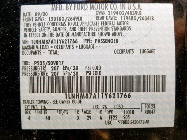 1LNHM87A11Y621766 - 2001 LINCOLN LS შავი ფოტო 10