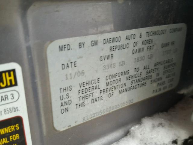 KL1TD56606B595592 - 2006 CHEVROLET AVEO BASE Boz foto 10