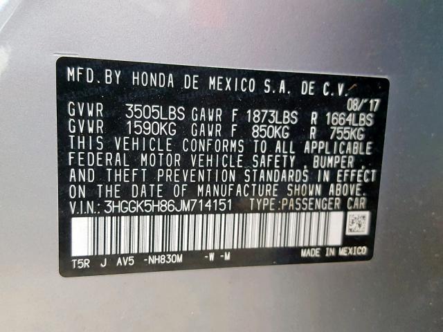 3HGGK5H86JM714151 - 2018 HONDA FIT EX SILVER photo 10