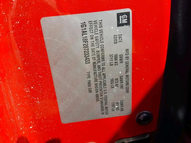 1G1AL18F287233433 - 2008 CHEVROLET COBALT LT RED photo 10