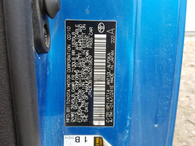 JTKDE3B76A0315829 - 2010 TOYOTA SCION TC ლურჯი ფოტო 10