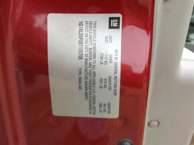 1G1AL58F087165706 - 2008 CHEVROLET COBALT LT RED photo 10