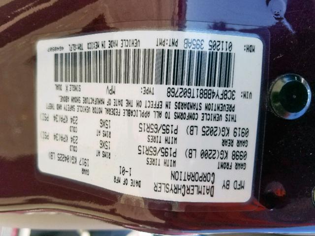 3C8FY4BB81T602768 - 2001 CHRYSLER PT CRUISER BURGUNDY photo 10