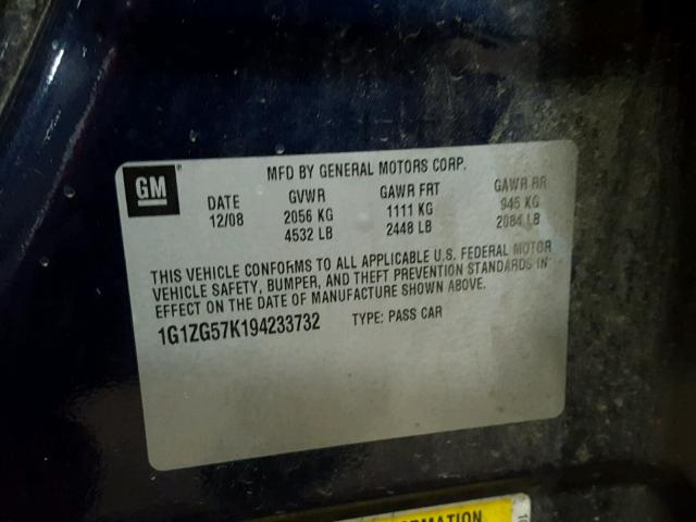 1G1ZG57K194233732 - 2009 CHEVROLET MALIBU LS 蓝色 照片 10