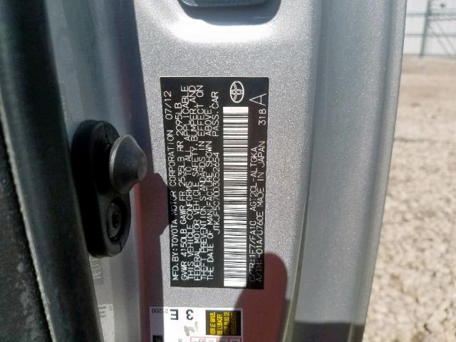 JTKJF5C70D3052654 - 2013 TOYOTA SCION TC ვერცხლისფერი ფოტო 10