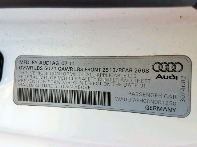 WAULFAFH0CN001250 - 2012 AUDI A5 PREMIUM WHITE photo 10