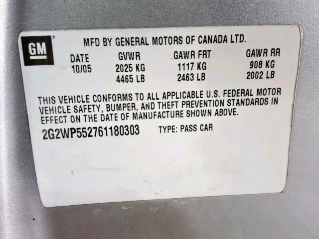 2G2WP522741308847 - 2004 PONTIAC GRAND PRIX Արծաթագույն լուսանկար 10