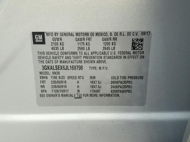 3GKALSEX6JL169798 - 2018 GMC TERRAIN DE SILVER photo 10