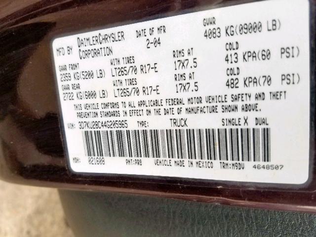 3D7KU28C44G205965 - 2004 DODGE RAM 2500 S 黑色 照片 10