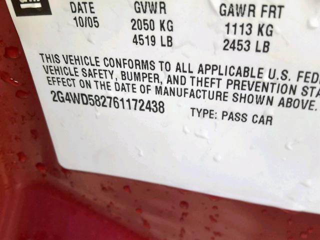 2G4WD582761172438 - 2006 BUICK LACROSSE C RED photo 10