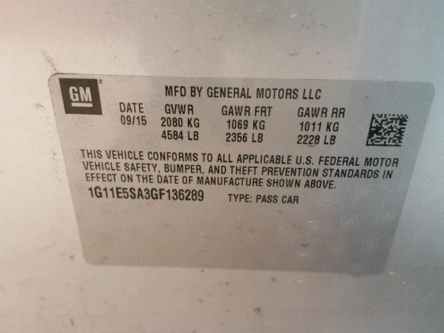 1G11E5SA3GF136289 - 2016 CHEVROLET MALIBU LIM 银色 照片 10