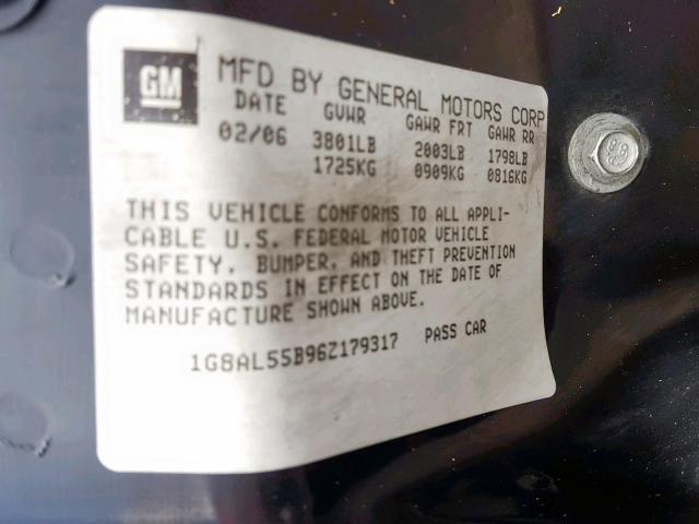 1G8AL55B96Z179317 - 2006 SATURN ION LEVEL BLACK photo 10