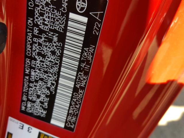 JTKJF5C78GJ019515 - 2016 TOYOTA SCION TC წითელი ფოტო 10