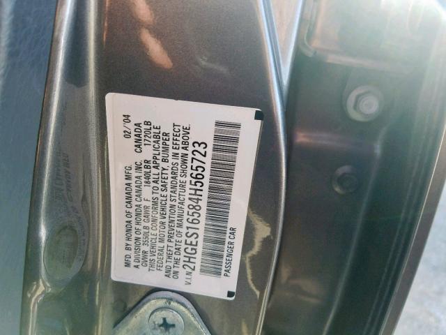 2HGES16584H565723 - 2004 HONDA CIVIC LX SILVER photo 10