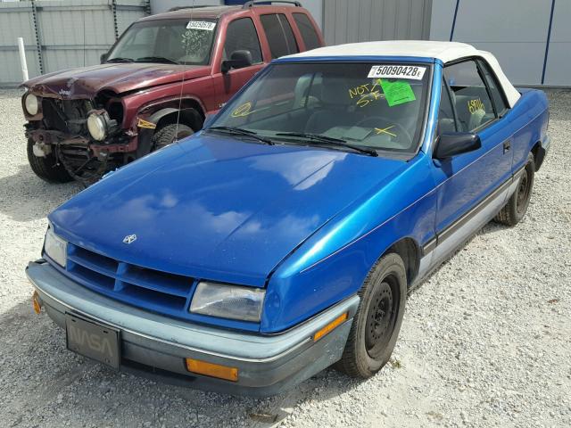 3B3XP45K7MT567943 - 1991 DODGE SHADOW BLUE photo 2